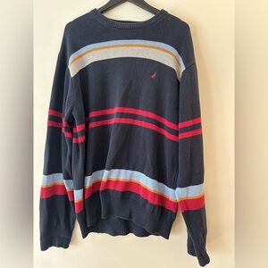 Nautica Navy Sweater with Red and Light Blue Stripes